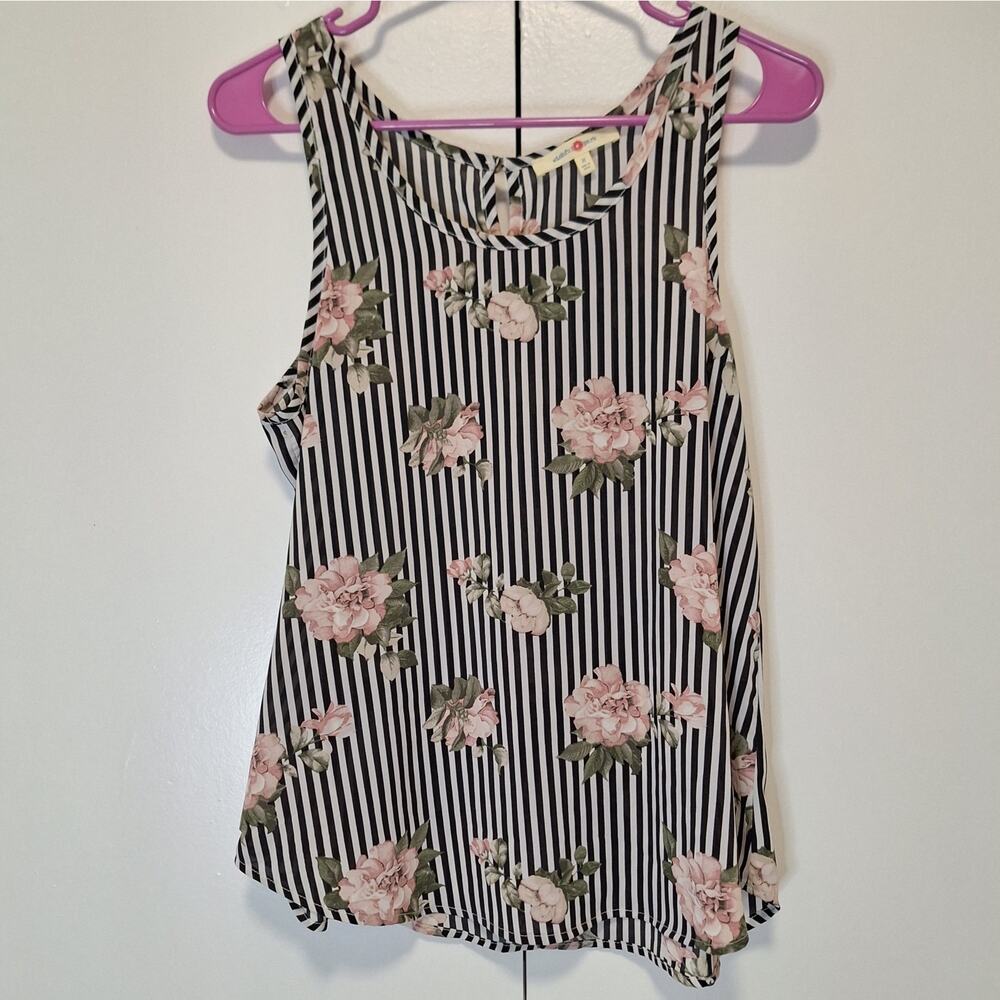 Wishful Park Black and White Striped Floral Tank Top Medium